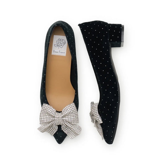 日本製 Emma Francis 大蝴蝶結3cm高跟鞋(黑色天鵝絨)(3002e-V  101) BLK