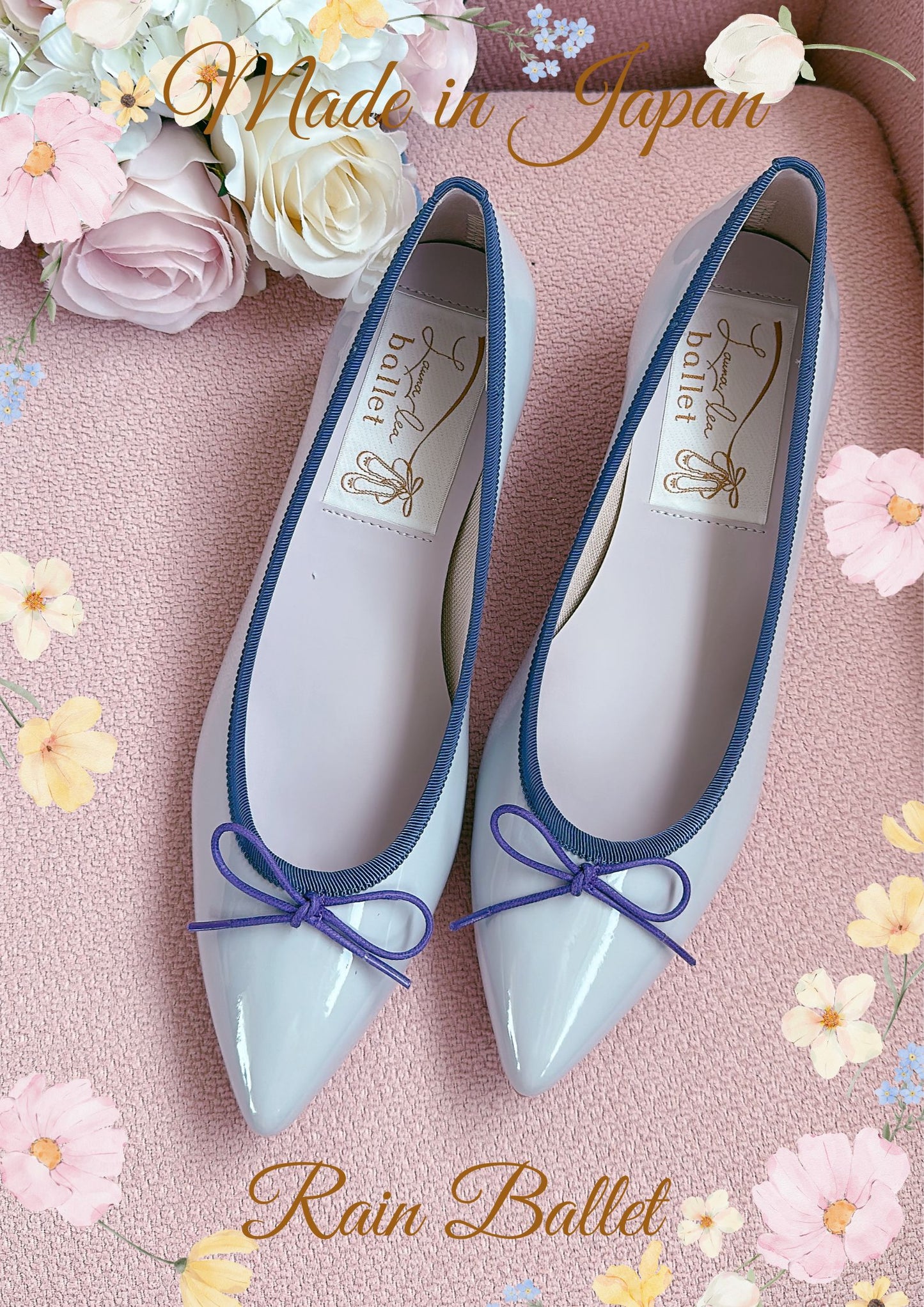 日本製Launa Lea x Grandioso 香港限定灰紫藍色晴雨3.5 cm尖頭鞋 (RB9402 / L grey)