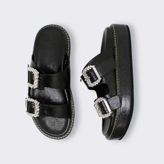 日本潮牌Lucida 黑色 Zygos 閃亮寶石扣環涼鞋 ( LD-4021 BLK )