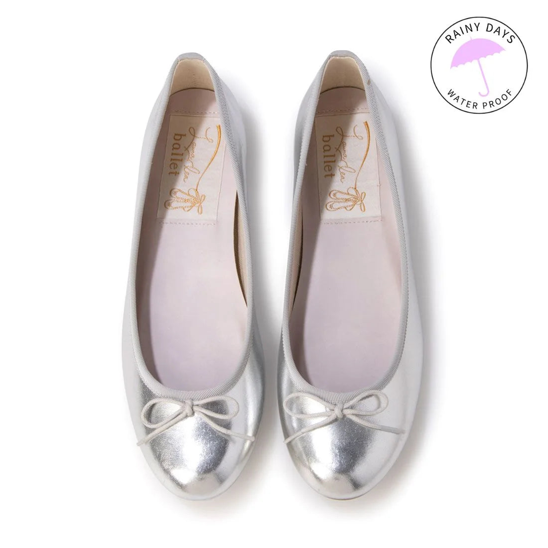 日本製 Launa lea 蝴蝶結圓頭芭蕾晴雨鞋( RB1001A ) (銀色/Silver)
