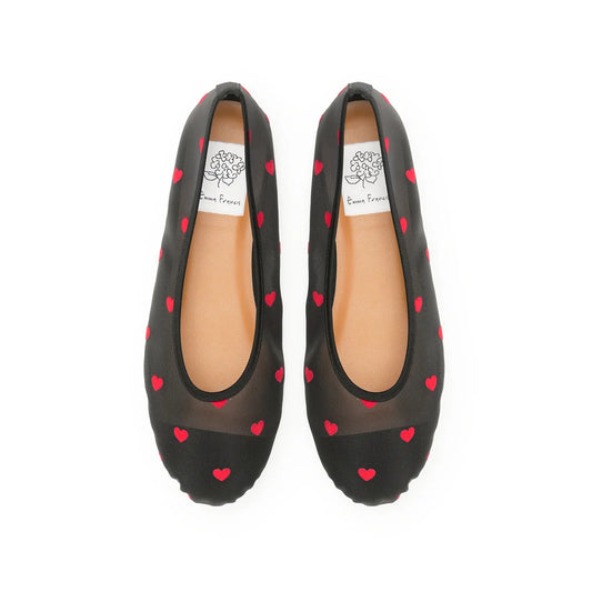【新品預訂】日本製 Emma Francis 心形薄紗平底鞋(黑色薄紗)( 09j-T 101) BLK