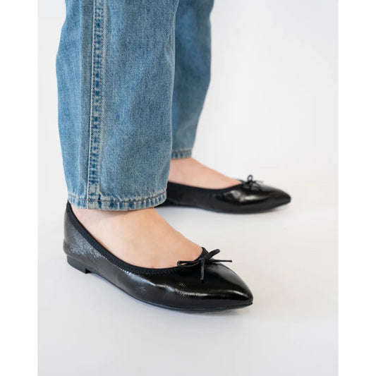 日本製【珍珠色調防水】Emma Francis 真皮 尖頭平底芭蕾舞鞋(01b-L M101)(Black Leather Mylar) (ブラック レザーマイラー)