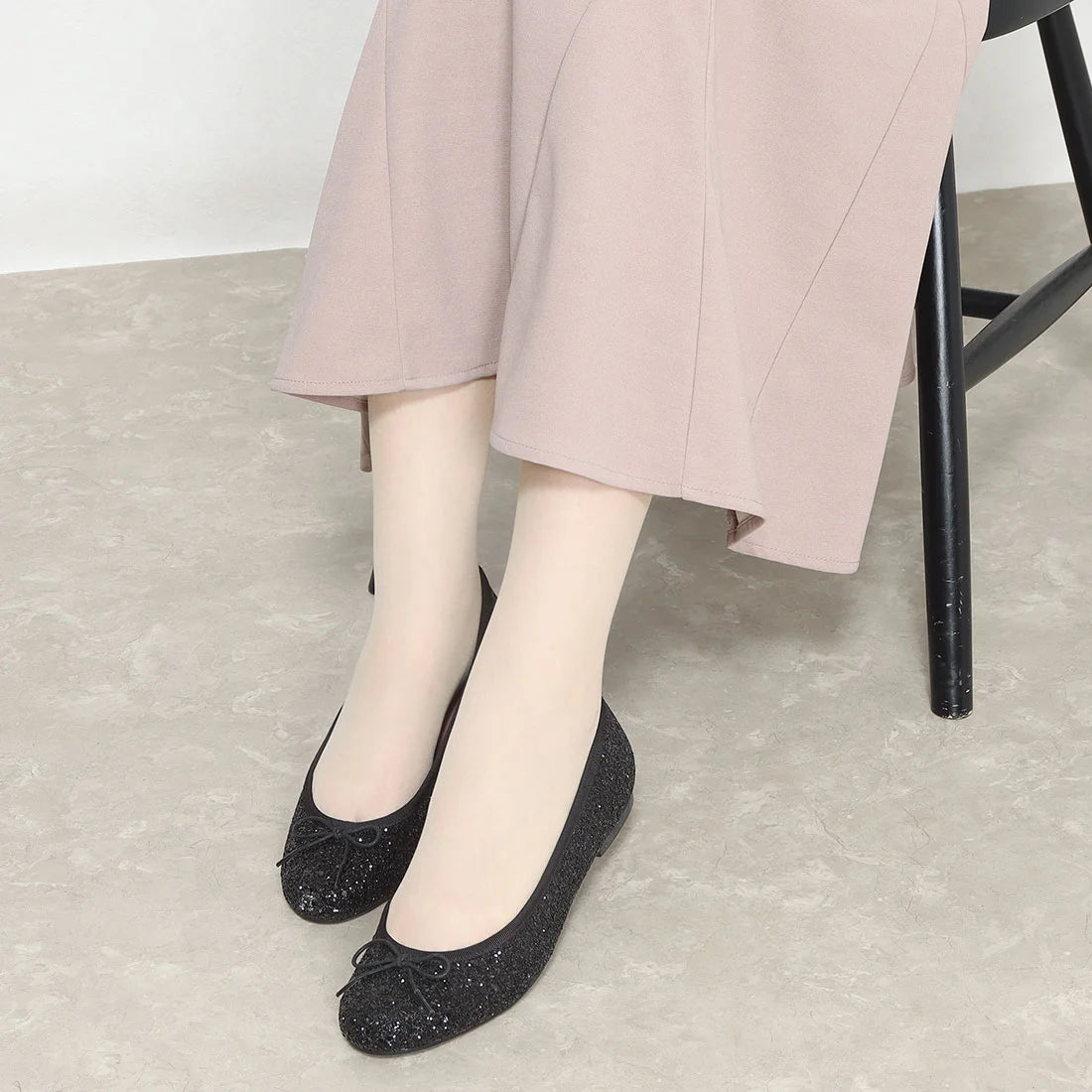 日本製 Launa lea 閃耀亮片圓頭芭蕾鞋 ( B1601A ) (黑色/Black)