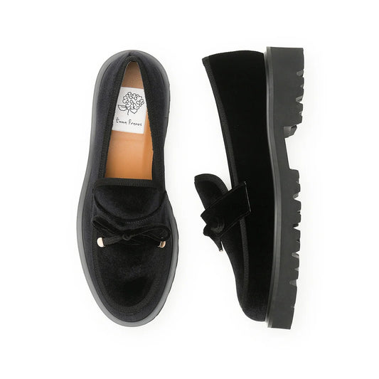 【新品預訂】日本製Emma Francis   蝴蝶結樂福鞋(黑色天鵝絨)(2002f V101) BLK