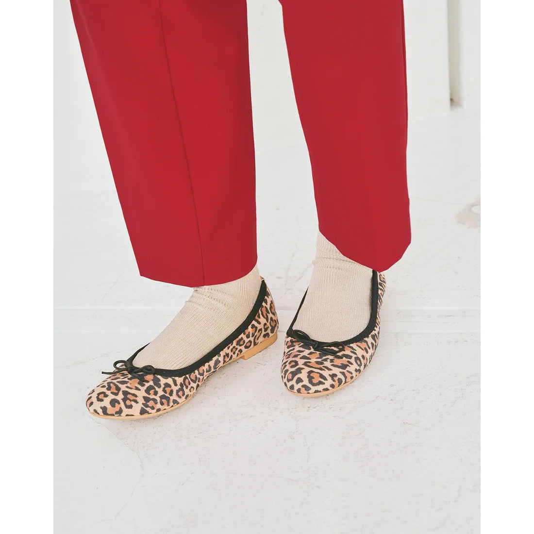 日本製【珍珠色調防水】Emma Francis 真皮 圓頭平底芭蕾舞鞋(02b-L S328)(Leopard pattern leather suede)(レオパード柄 レザースエード)