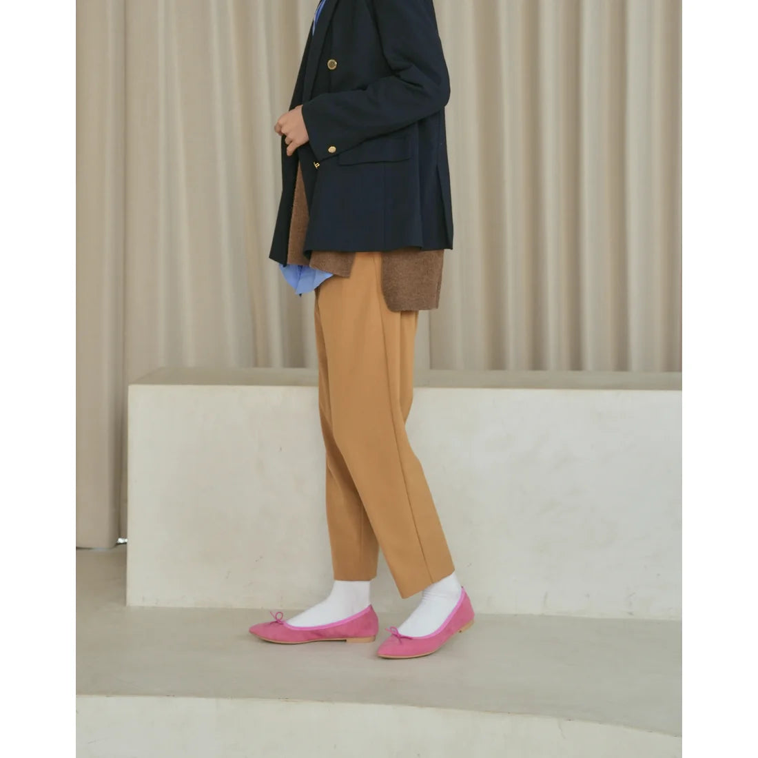 日本製【珍珠色調防水】Emma Francis 真皮 尖頭平底芭蕾舞鞋(01b-L S143)(Dark Pink leather suede) (ダークピンク レザースエード)