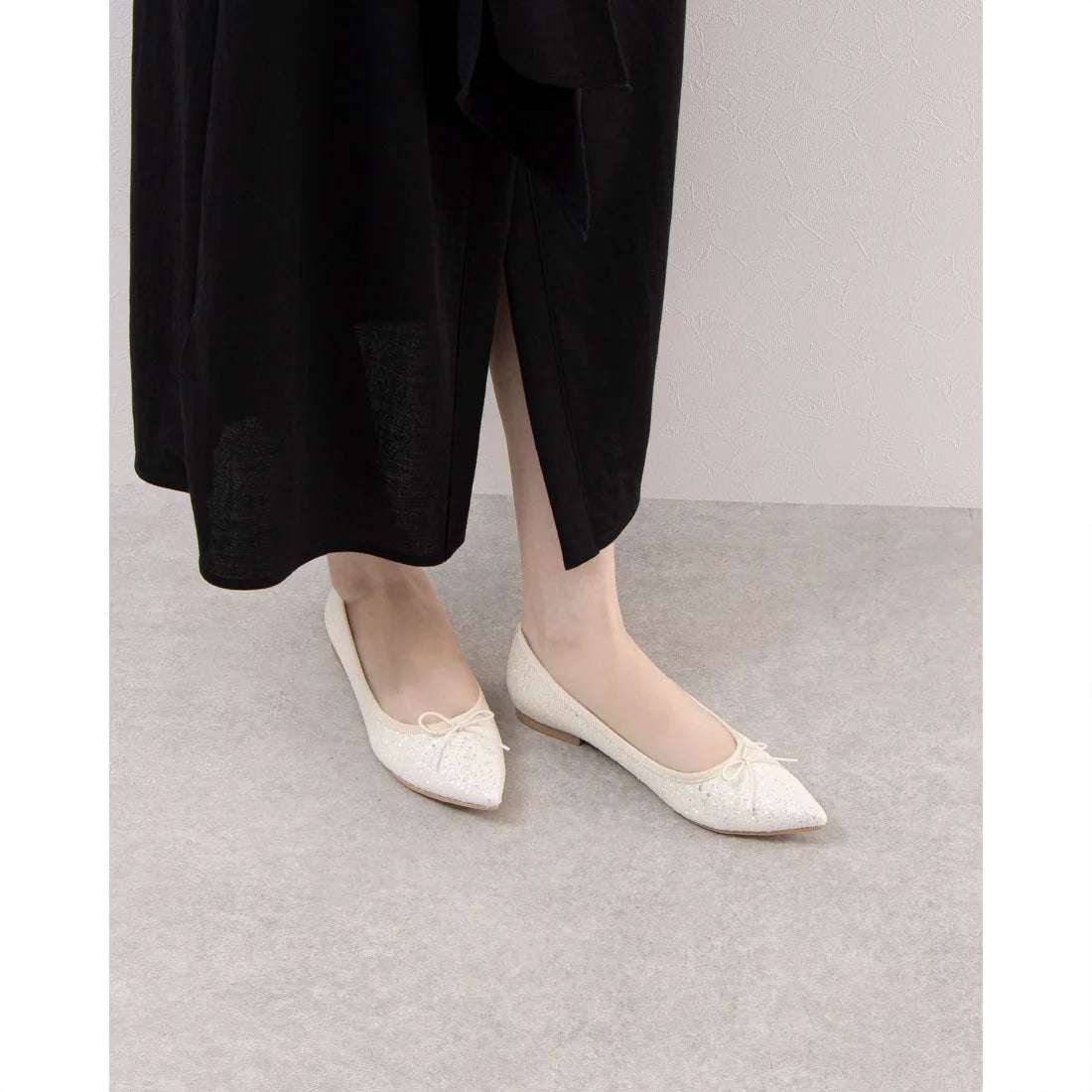 日本製 Launa lea 閃耀亮片尖頭芭蕾鞋 ( B4601A ) (白色/White)