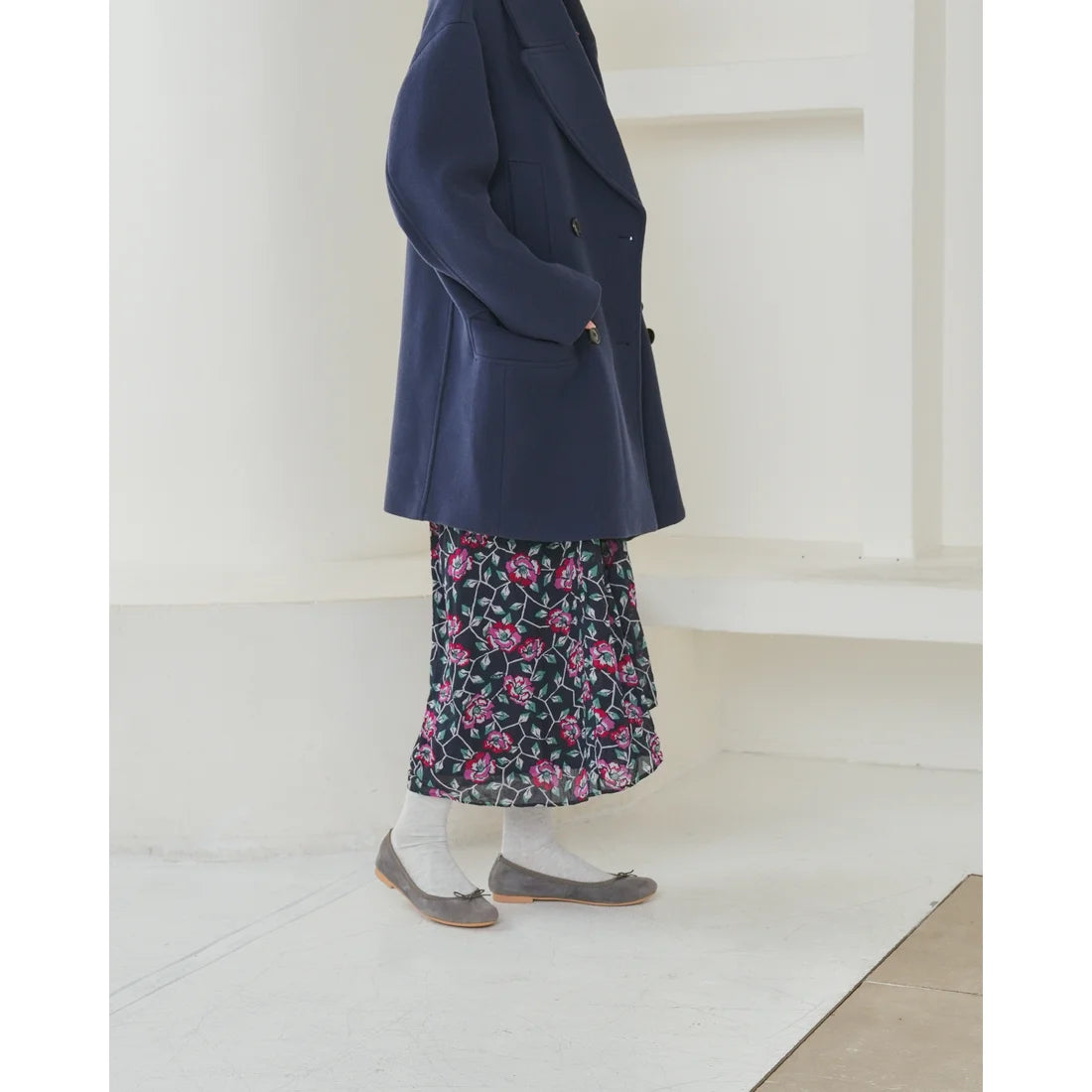 日本製【珍珠色調防水】Emma Francis 真皮 圓頭平底芭蕾舞鞋(02b-L S154)(Dark gray leather suede)(ダークグレー レザースエード)