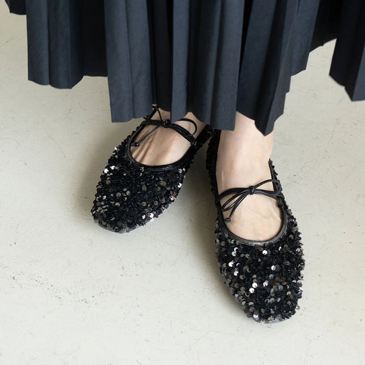 日本製Launa lea 亮片芭蕾平底鞋 (B7608A) (Black Z)