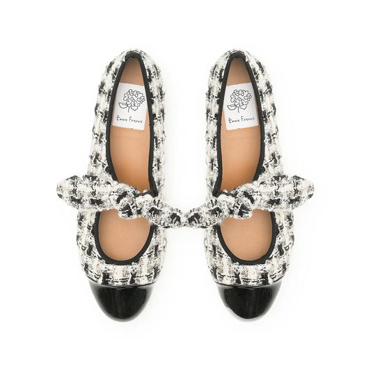 【新品預訂】日本製Emma Francis   大蝴蝶結平底瑪麗珍鞋(黑色粗花呢)(06d TW411)BLK