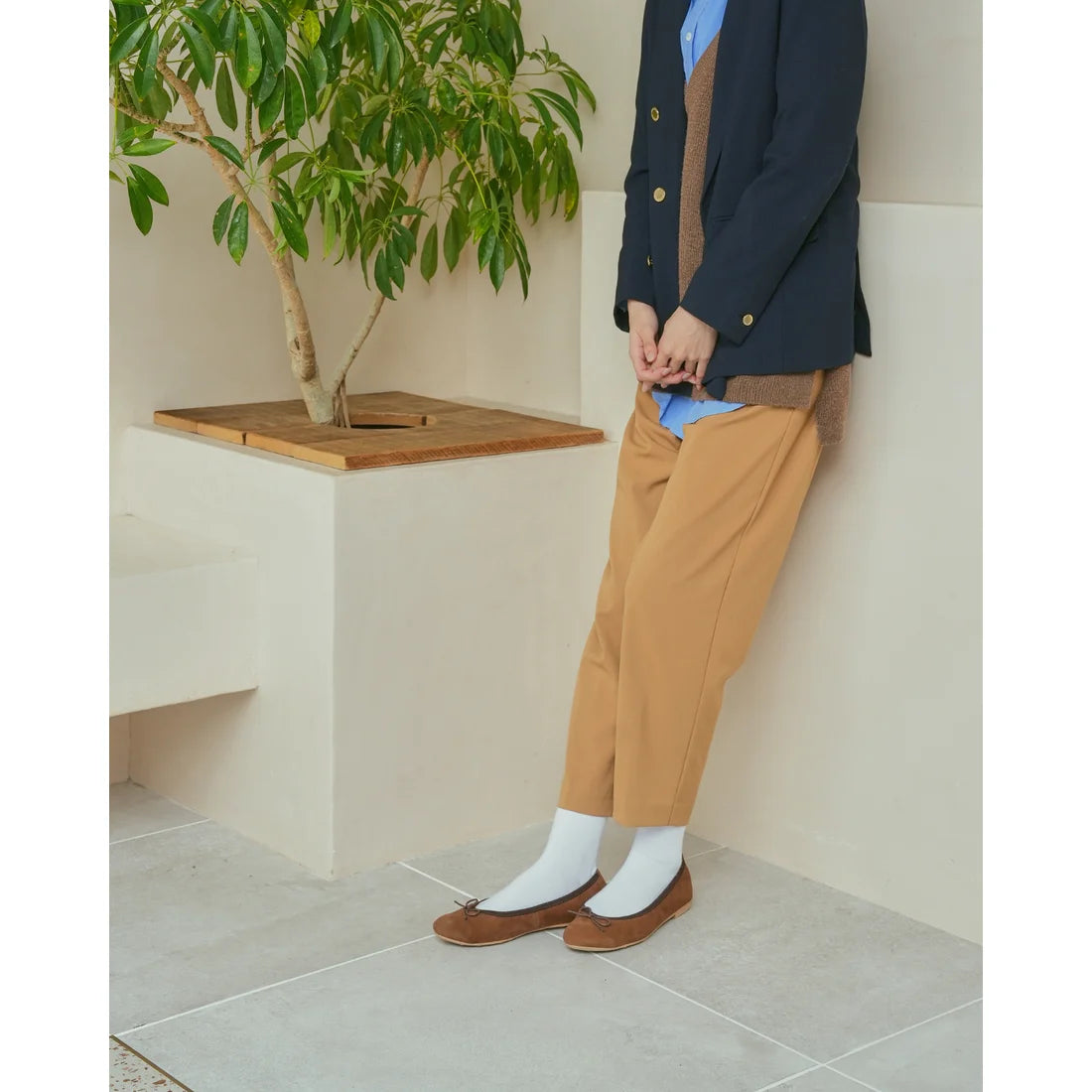 日本製【珍珠色調防水】Emma Francis 真皮 圓頭平底芭蕾舞鞋(02b-L S104)(Brown leather suede)(ブラウン レザースエード)