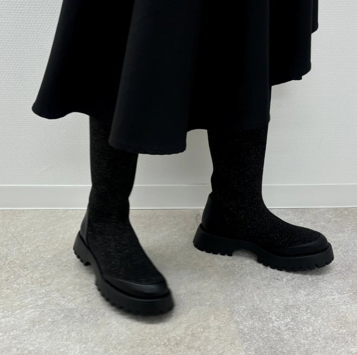 日本潮牌Lucida 黑色 Quasar 閃耀針織防潑水長靴 ( LD-1018 BLK )