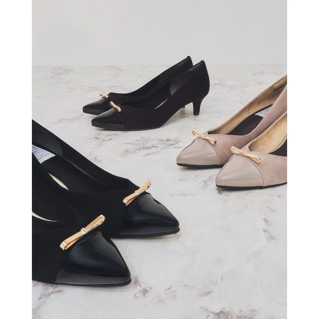 【新品】日本製Emma Francis 金色蝴蝶結 5cm 高跟鞋(棕色 絨面革)(5001b-S 105) BRN