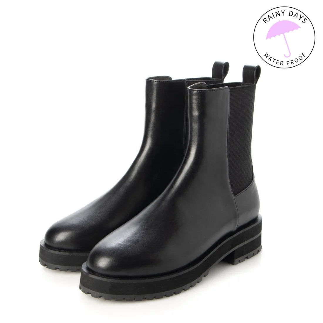 日本製 Launa Lea 側邊彈力厚底雨靴短靴 (R9018)(黑色/Black)