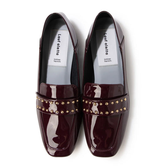 【新品預訂】日本製 Lauf Oletta 防水鉚釘方頭踩跟樂福鞋 (LRH122 Bordeaux-E) (亮面酒紅色)