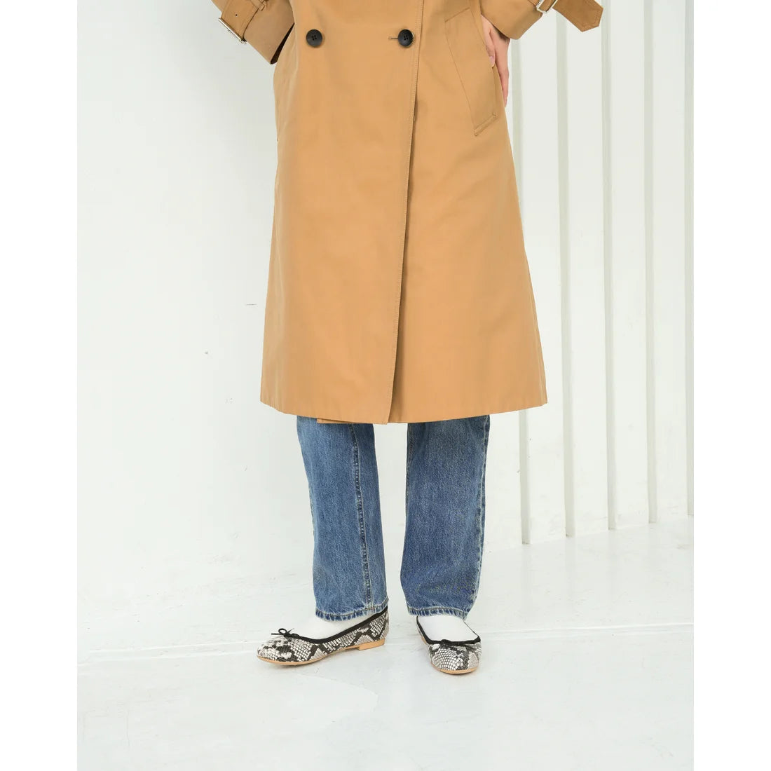 日本製【珍珠色調防水】Emma Francis 真皮 圓頭平底芭蕾舞鞋(02b-L P371)(Python pattern leather smooth)(パイソン柄 レザースムース)