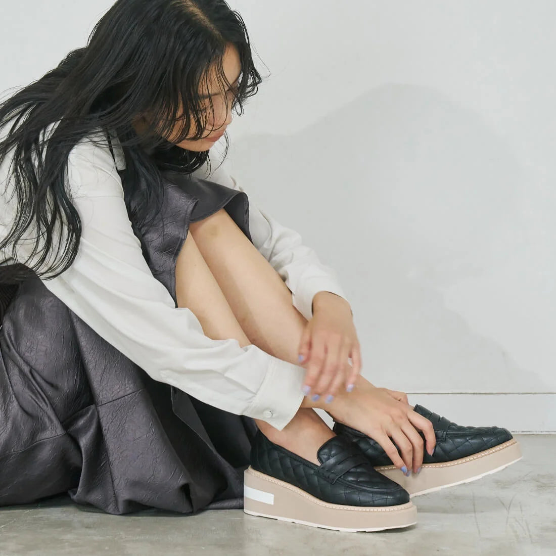 日本潮牌Lucida 黑色 Achernar 優雅絎縫厚底樂福鞋 ( LD-161 BLK )