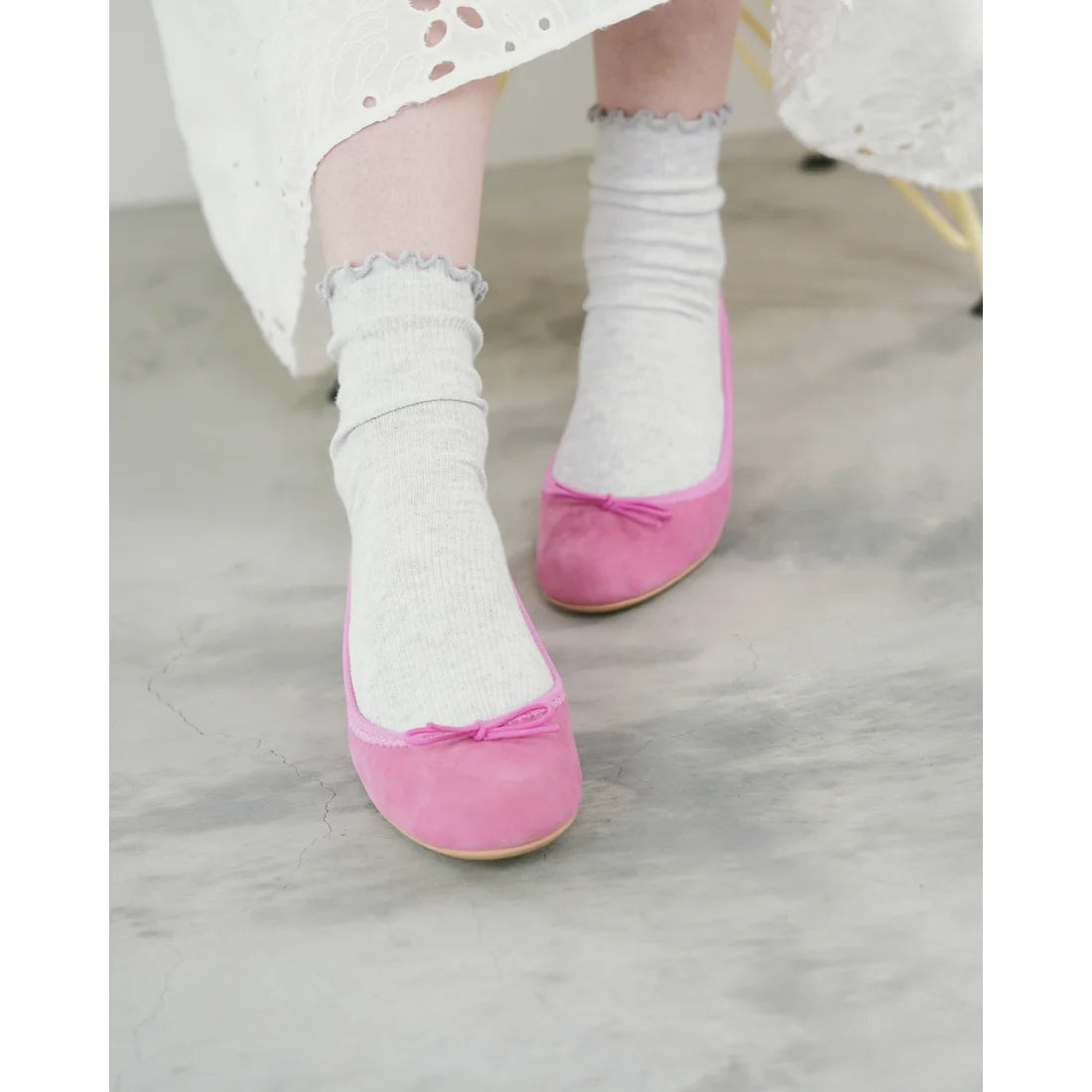 日本製【珍珠色調防水】Emma Francis 真皮 圓頭平底芭蕾舞鞋(02b-L S143)(Dark pink leather suede)(ダークピンク レザースエード)