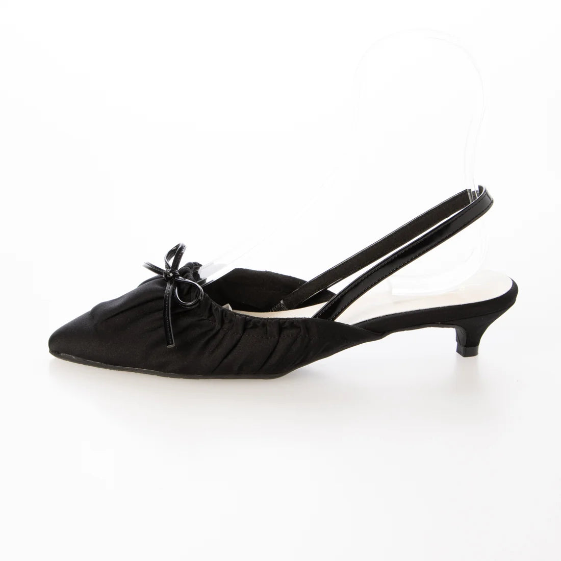 日本製 Launa Lea 4cm跟高褶邊蝴蝶結細肩帶樂福鞋 (606) (黑色 / Black)