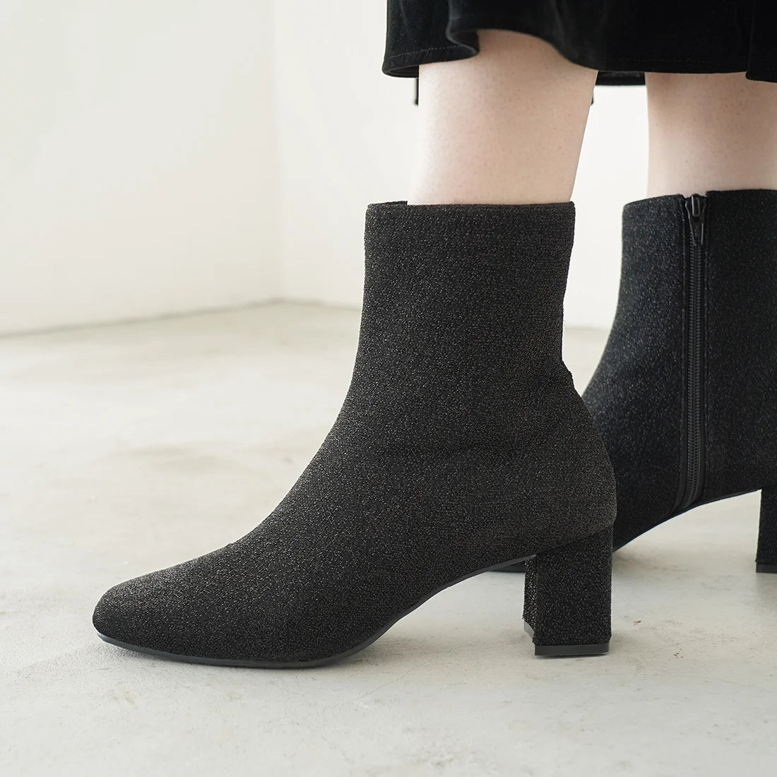 日本製 Launa Lea 6cm閃閃方頭短靴 (582)(黑色Z/Black Z)