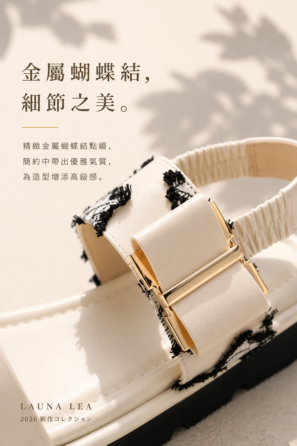 【新品預訂】日本製 Launa Lea 雙皮帶金屬3.5cm厚底涼鞋(630)(象牙色 / Ivory Z/C)