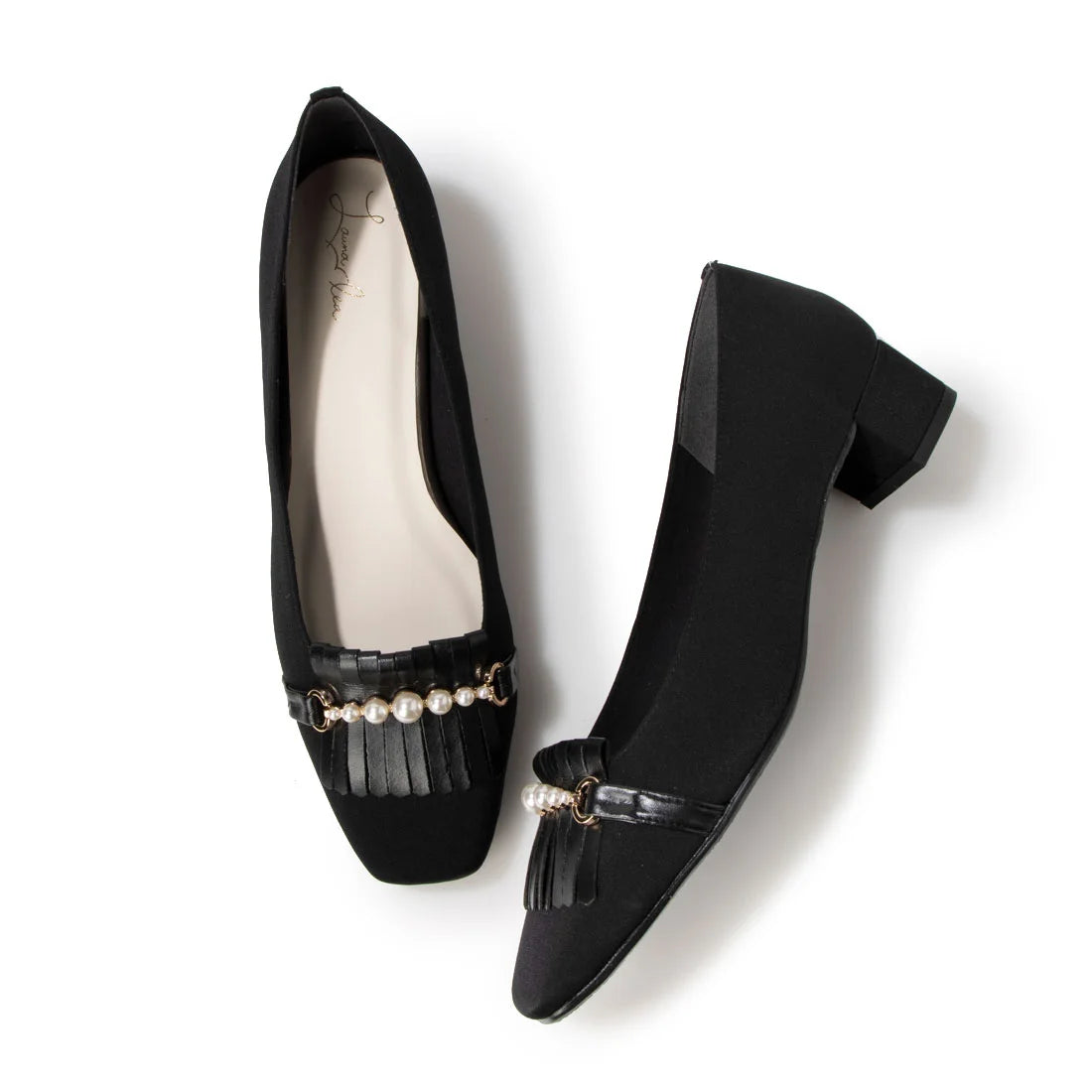 日本製 Launa lea 方頭珍珠流蘇低跟鞋 (0503) Black Z