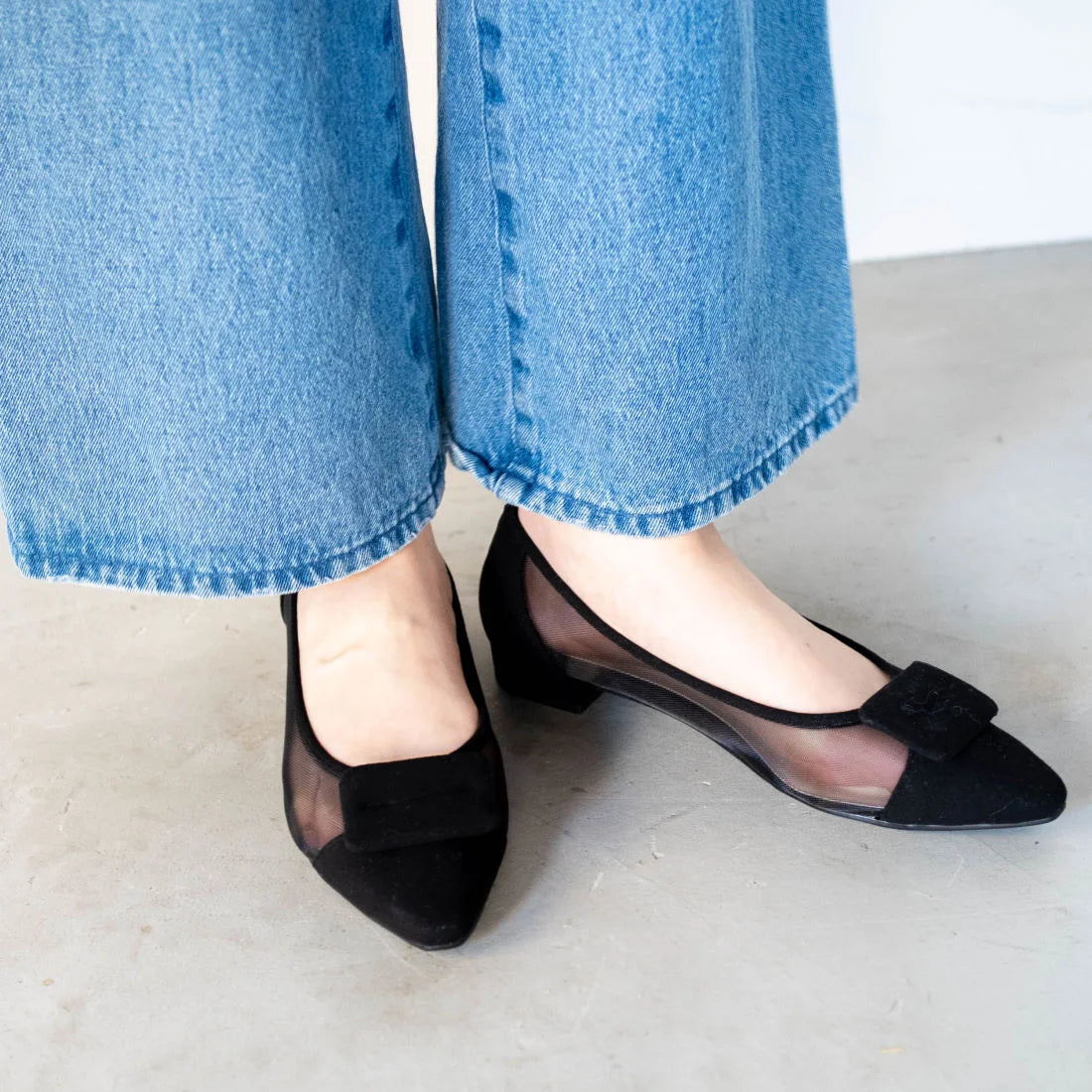 日本製 Launa Lea 輕紗立體方扣尖頭鞋 (0505) Black S