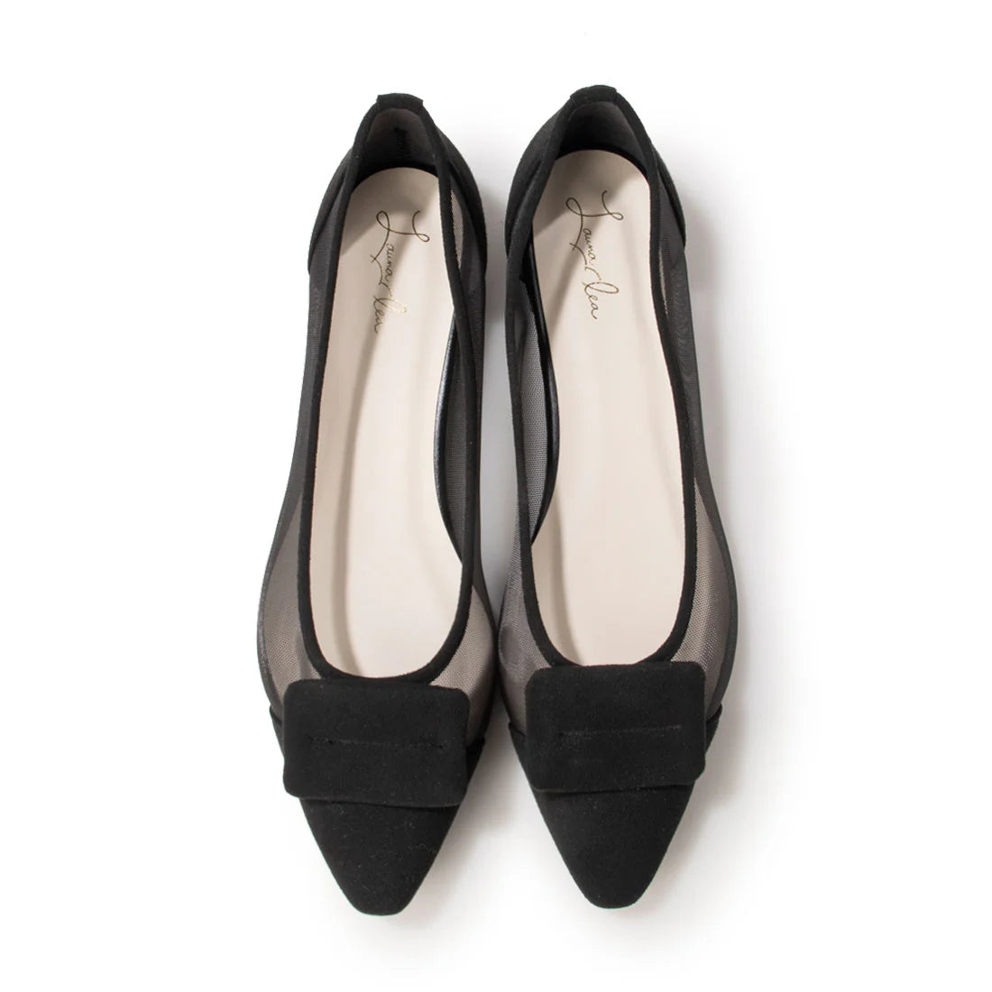 日本製 Launa Lea 輕紗立體方扣尖頭鞋 (0505) Black S