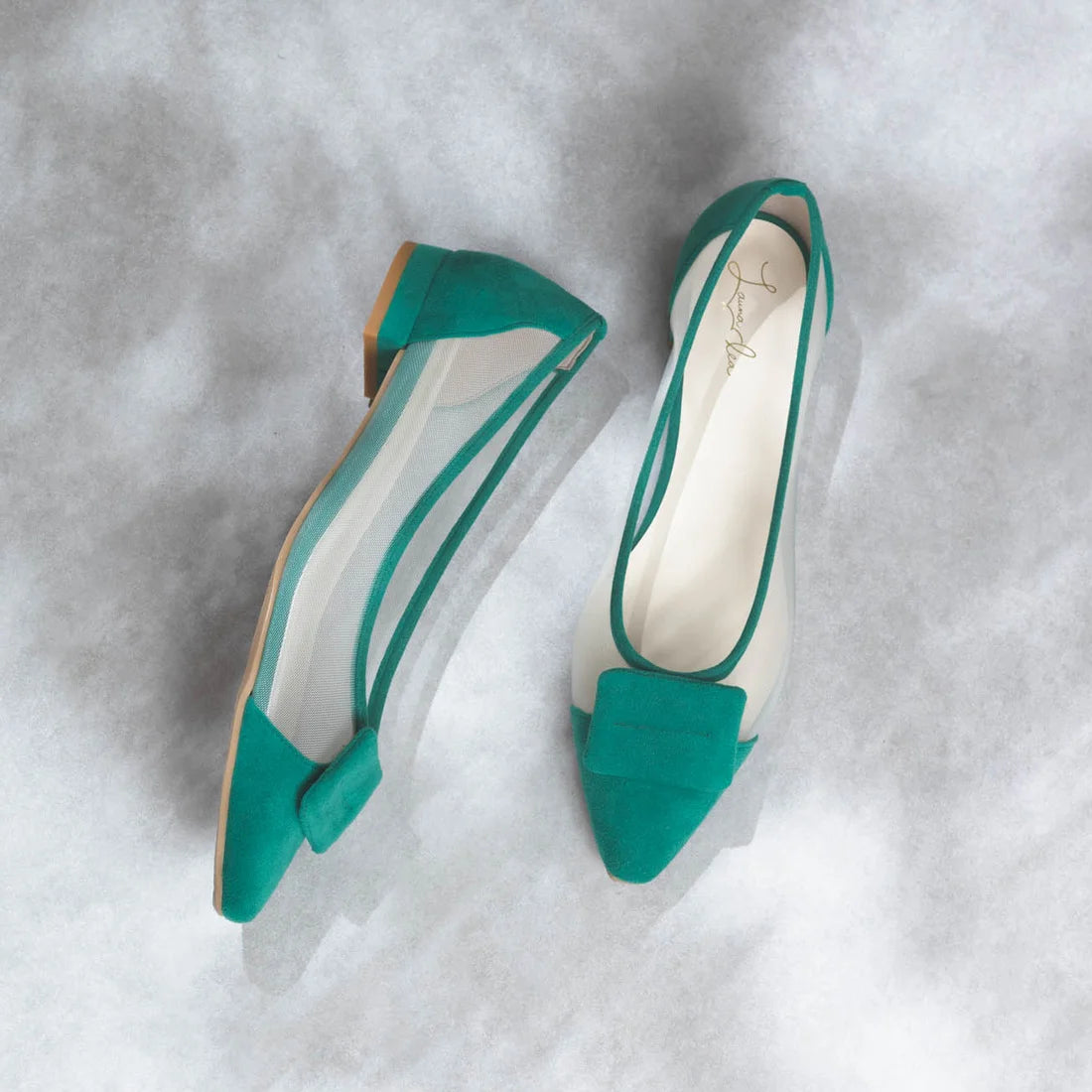 日本製 Launa Lea 輕紗立體方扣尖頭鞋 (0505) Green S