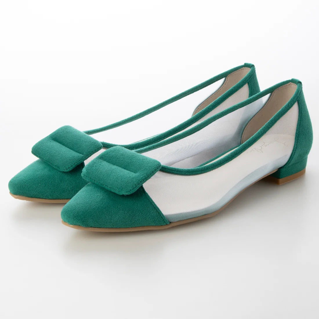 日本製 Launa Lea 輕紗立體方扣尖頭鞋 (0505) Green S