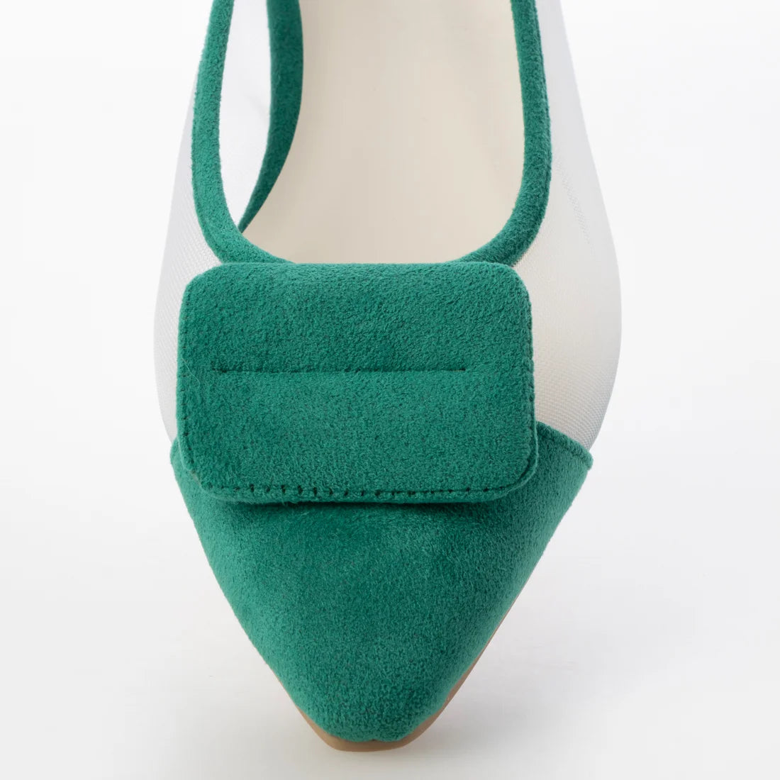 日本製 Launa Lea 輕紗立體方扣尖頭鞋 (0505) Green S
