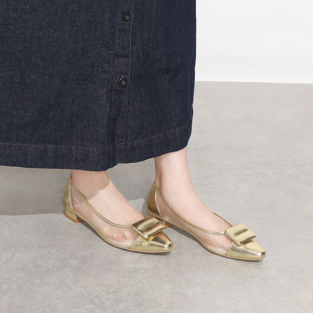 日本製 Launa Lea 輕紗立體方扣尖頭鞋 (0505) L Gray S