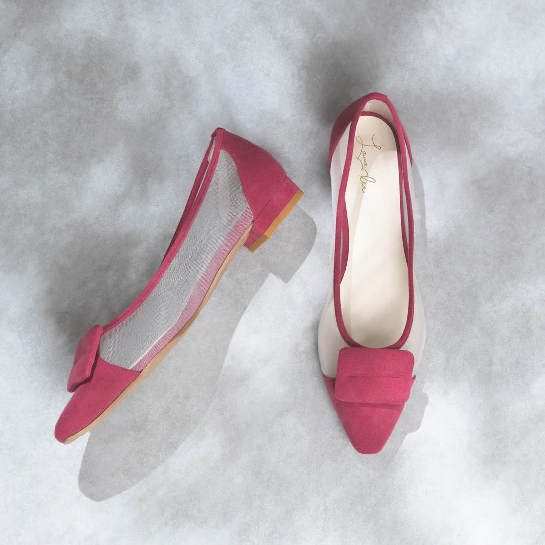 日本製 Launa Lea 輕紗立體方扣尖頭鞋 (0505) Pink S