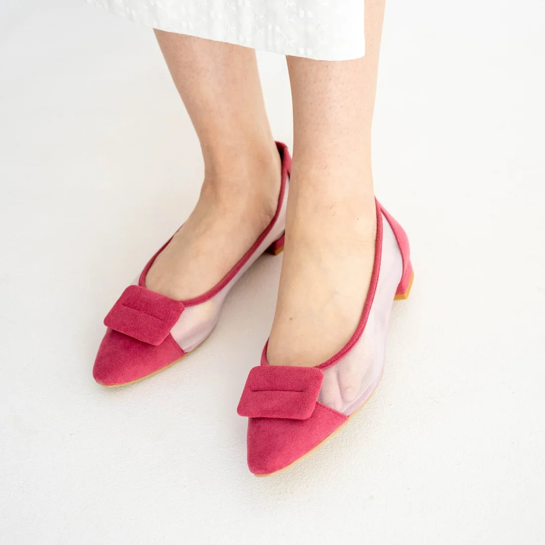 日本製 Launa Lea 輕紗立體方扣尖頭鞋 (0505) Pink S