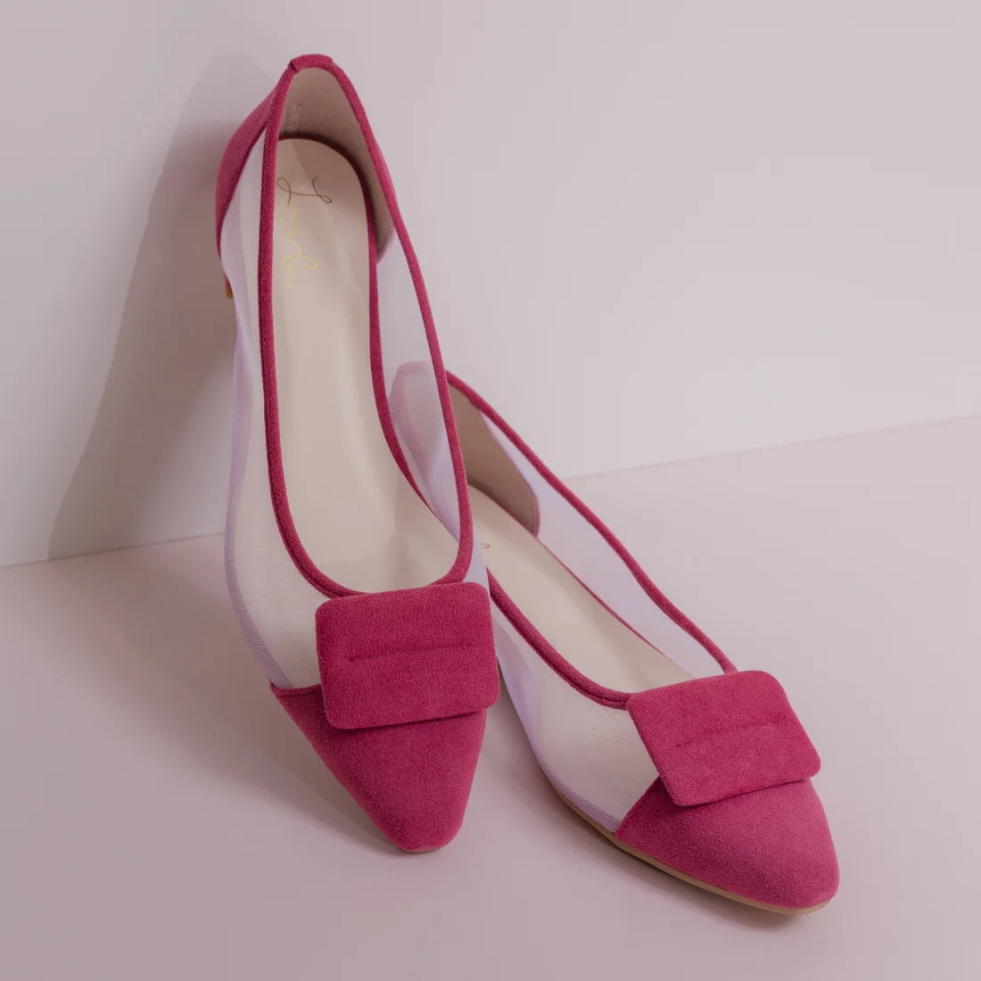 日本製 Launa Lea 輕紗立體方扣尖頭鞋 (0505) Pink S