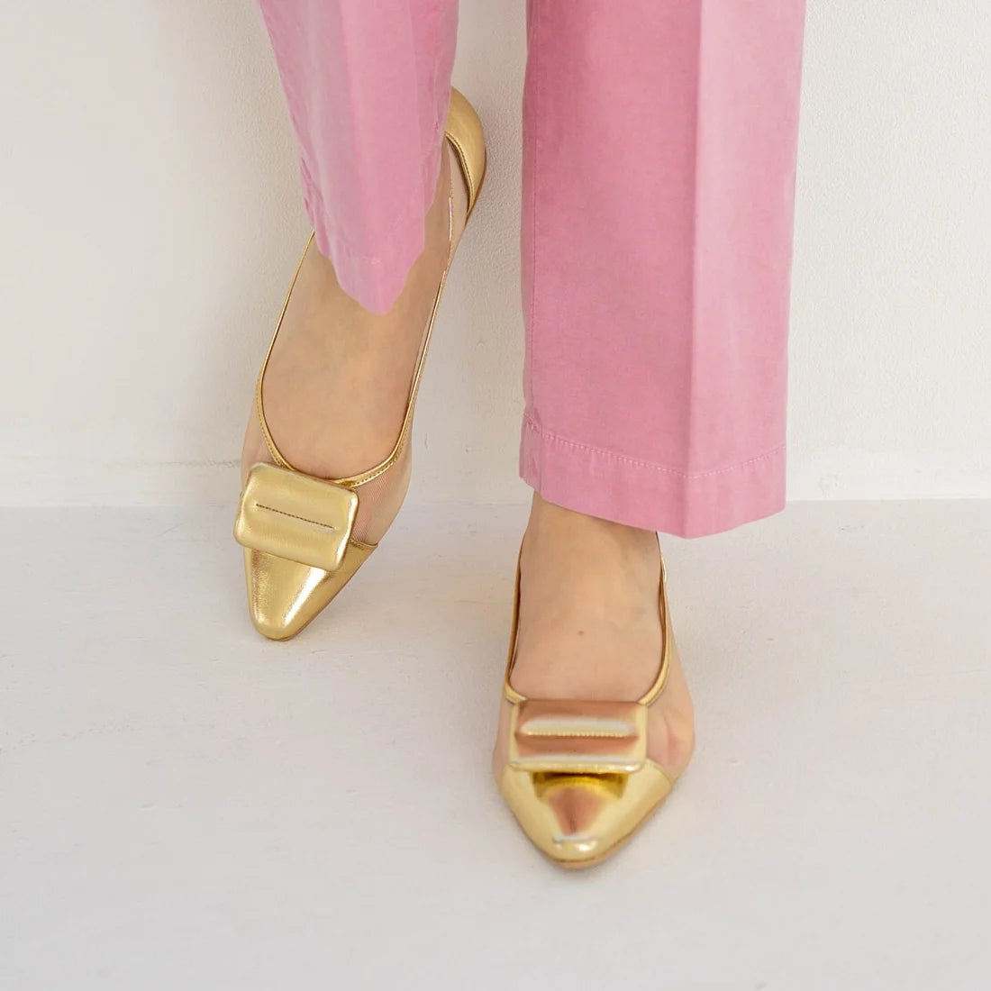 日本製 Launa Lea 輕紗立體方扣尖頭鞋 (0505) Pink S