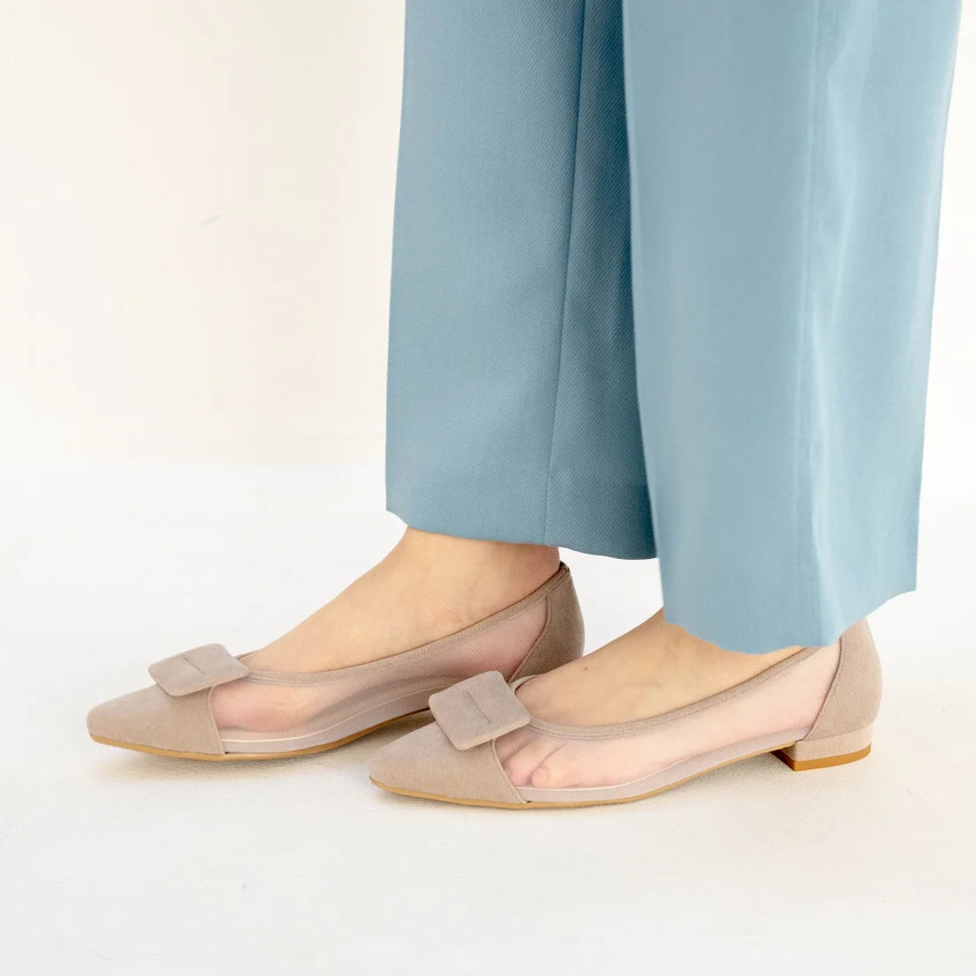 日本製 Launa Lea 輕紗立體方扣尖頭鞋 (0505) Pink S