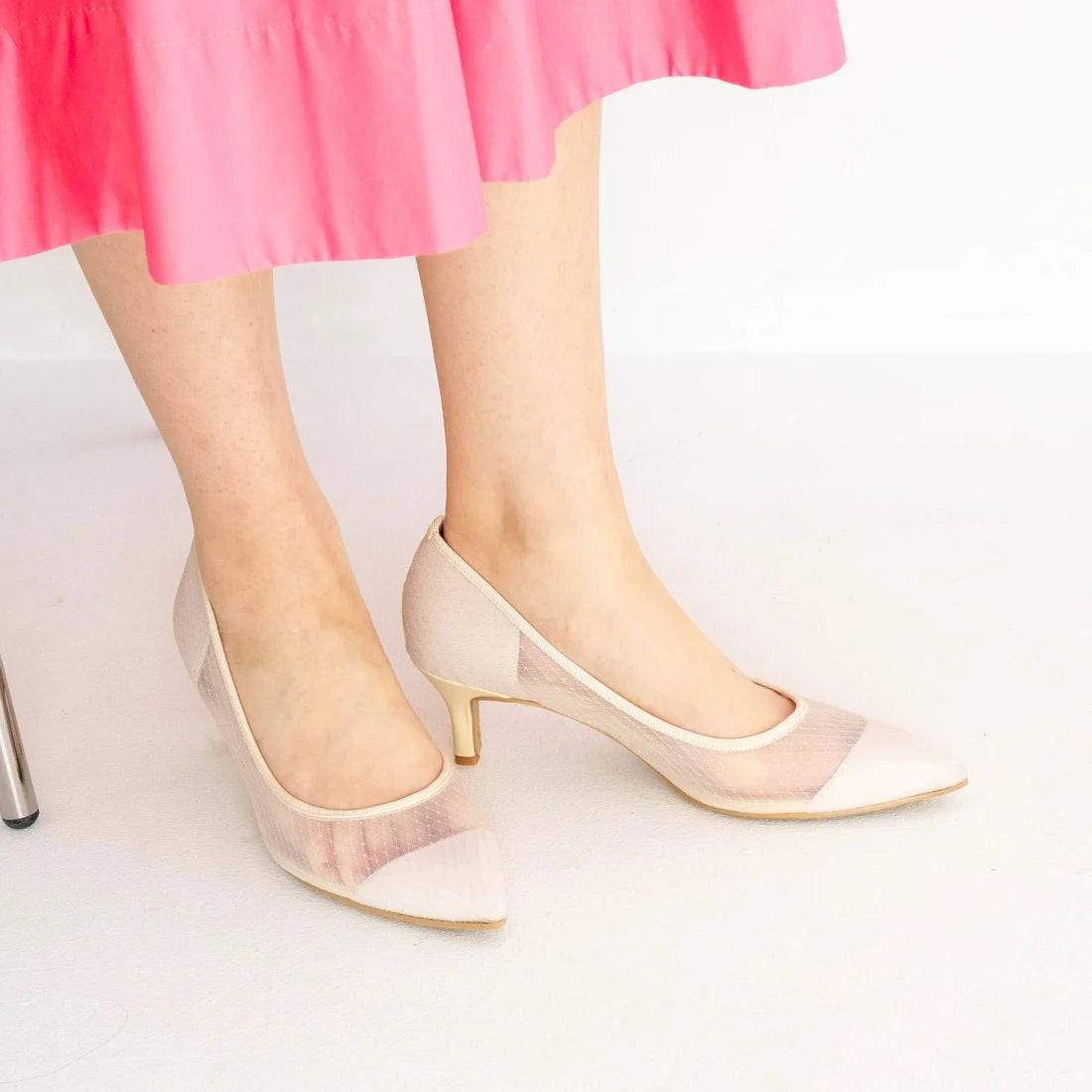 日本製 Launa Lea 輕紗尖頭高跟鞋 (0507) Beige Z