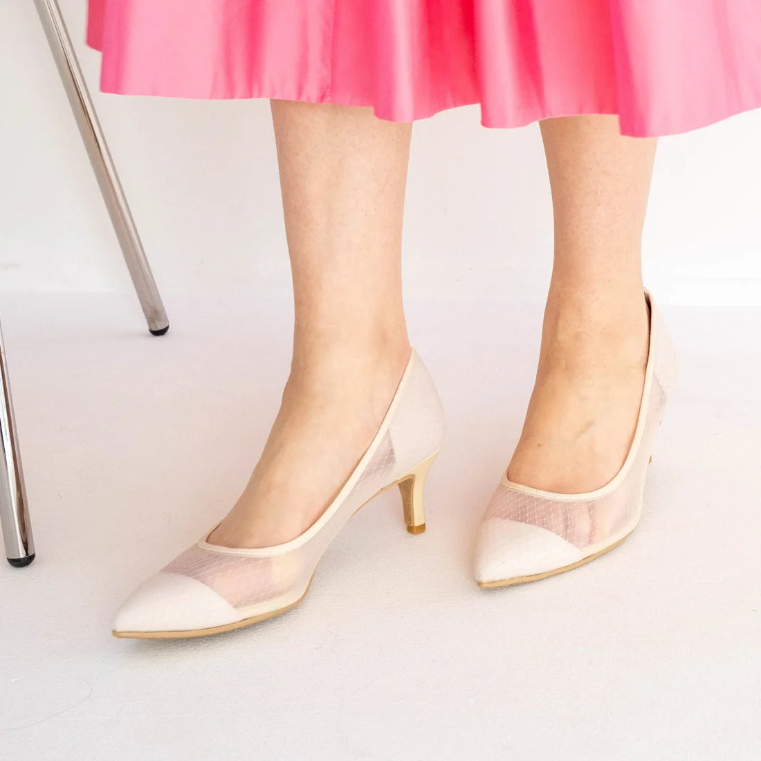 日本製 Launa Lea 輕紗尖頭高跟鞋 (0507) Beige Z