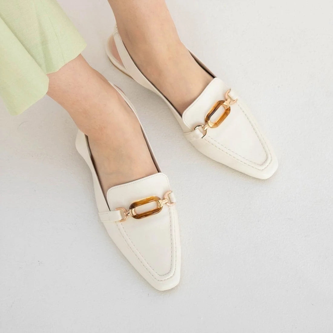 日本製 Launa Lea 方頭搭帶 Loafer (0508) Ivory