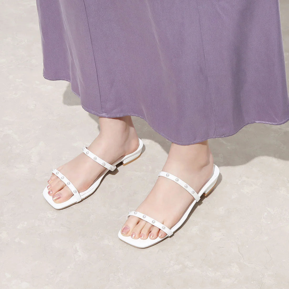 日本製 Launa Lea 珍珠雙帶涼鞋 (0518) White
