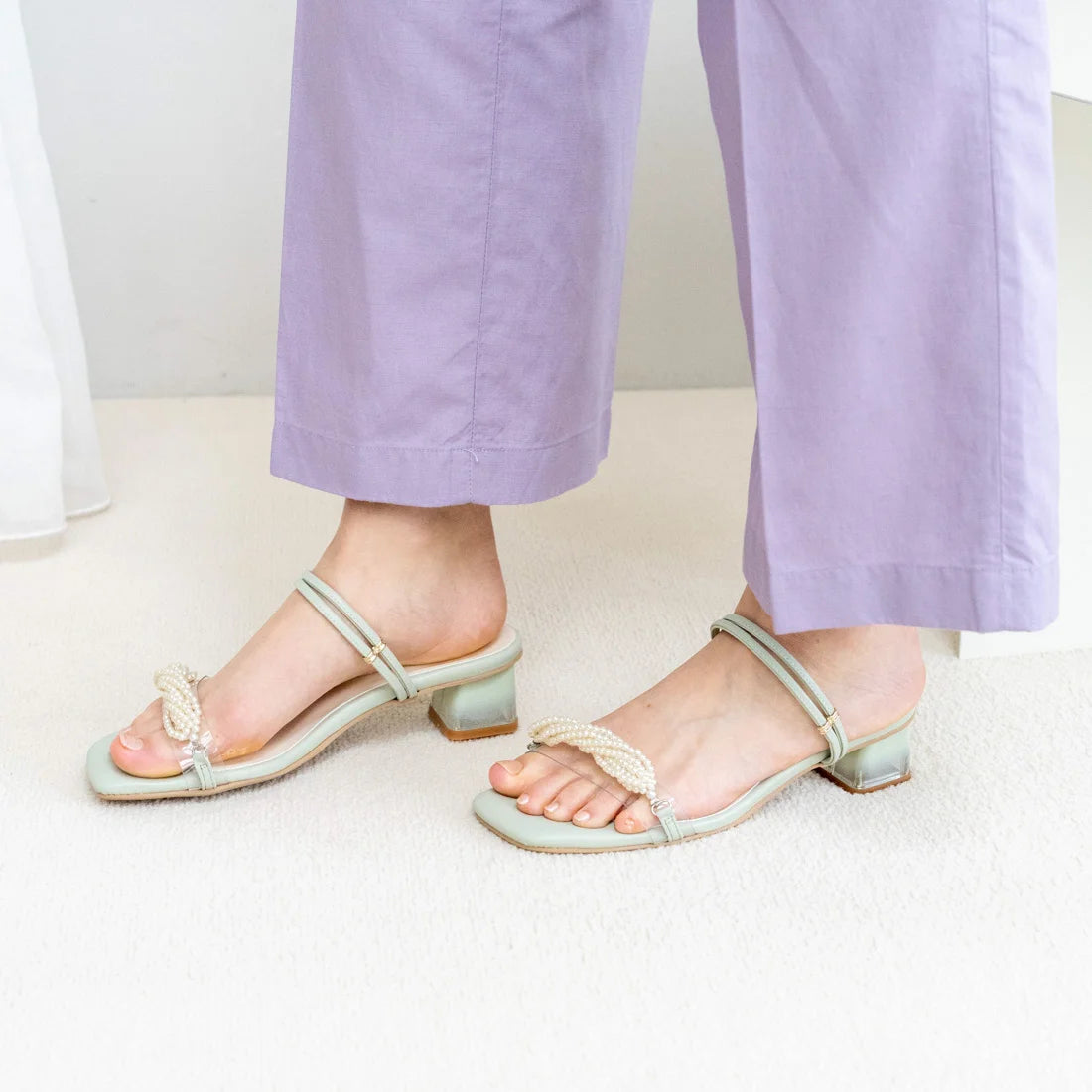 日本製 Launa Lea 2way 珍珠細帶涼鞋 (0519) Lavender