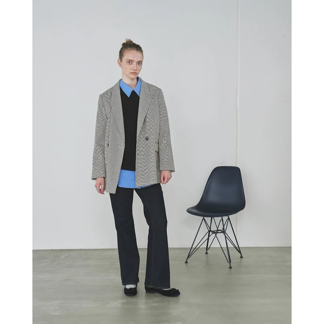 【新品預訂】日本製Emma Francis 圓點天鵝絨平底芭蕾舞鞋(藍色天鵝絨)(02a-V 120)BLU