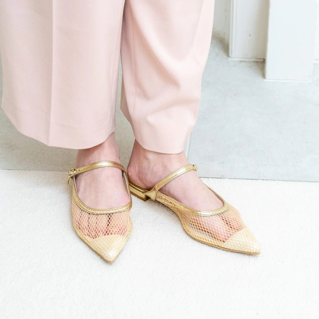 日本製 Launa lea 網面後開式平底涼鞋 (522) Gold Z