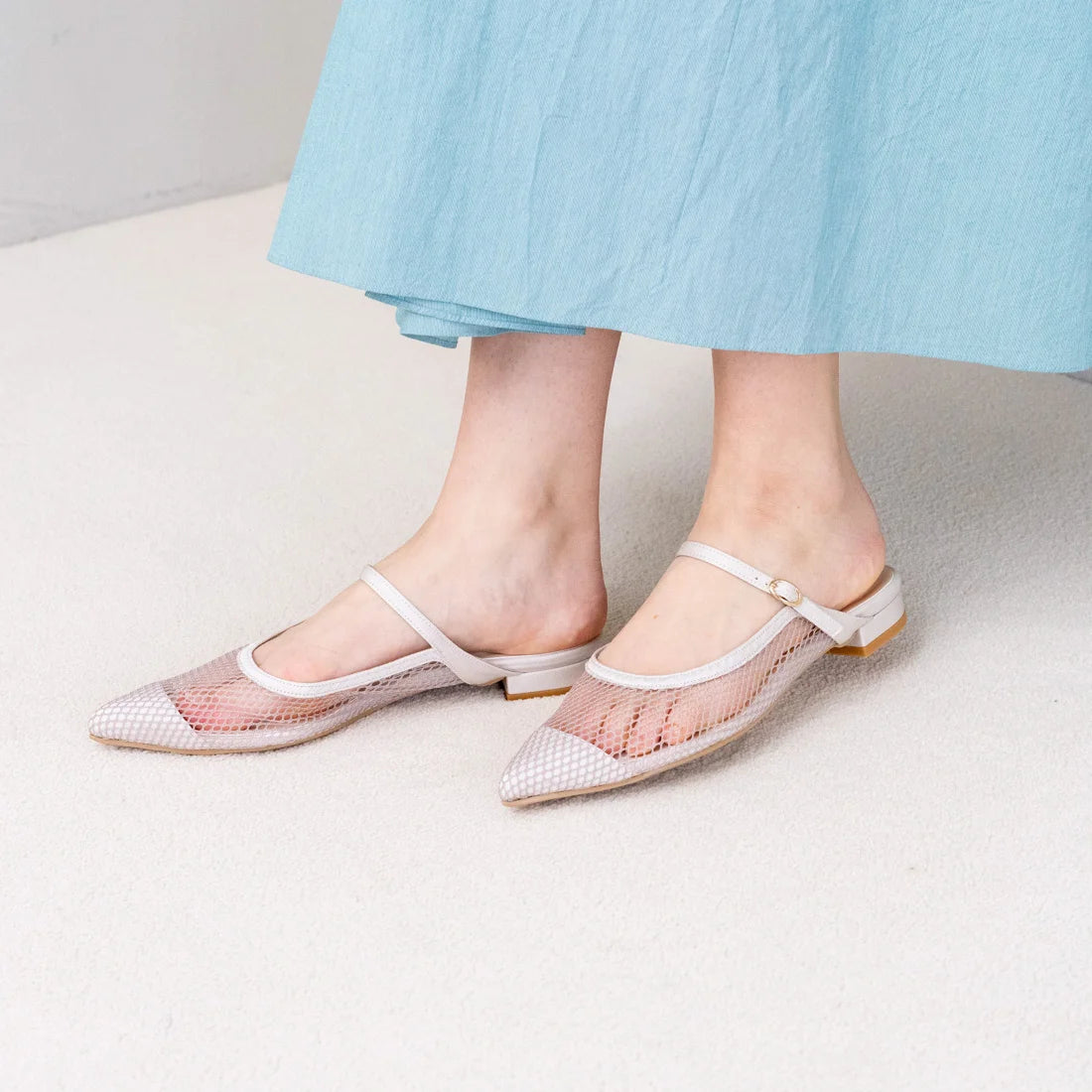 日本製 Launa lea 網面後開式平底涼鞋 (522) Greige Z
