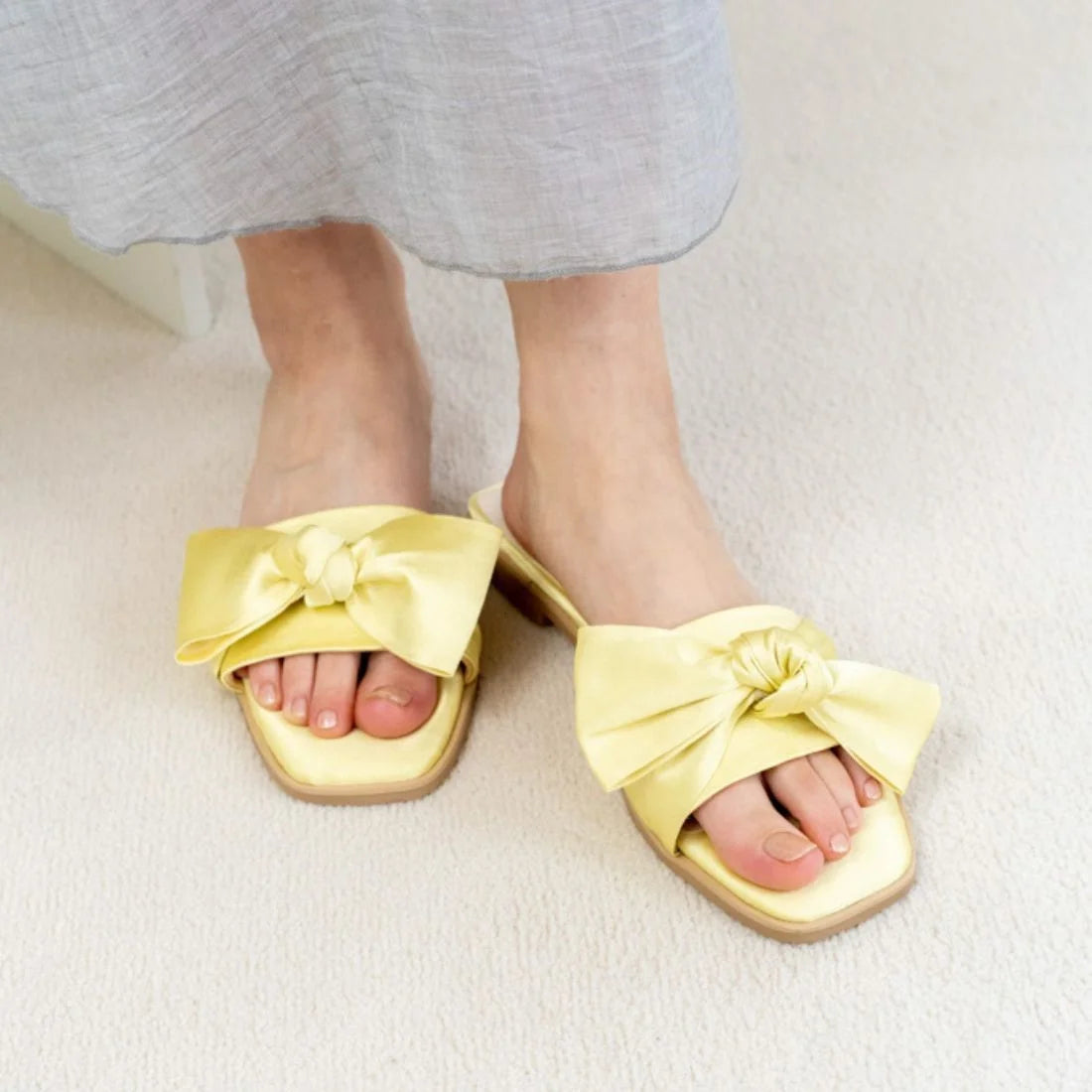 日本製 Launa Lea 絲帶方頭平底涼鞋 (524) Yellow Z