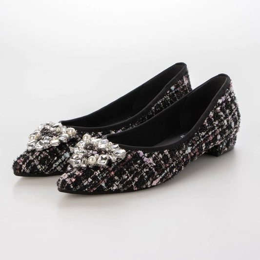 【新品預訂】日本製 Lauf Oletta 三角珍珠水晶尖頭平底鞋(LH121 BLACK-ZC) (黑色)