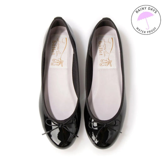 日本製 Launa lea 蝴蝶結圓頭亮面芭蕾晴雨鞋( RB1401A ) (黑色/Black)