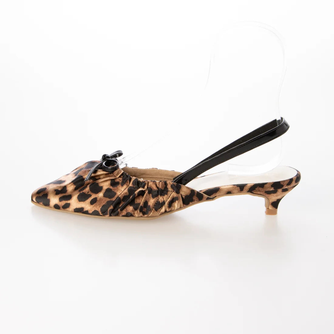 日本製 Launa Lea 4cm跟高褶邊蝴蝶結細肩帶樂福鞋 (606) (豹紋 / Leopard Z)