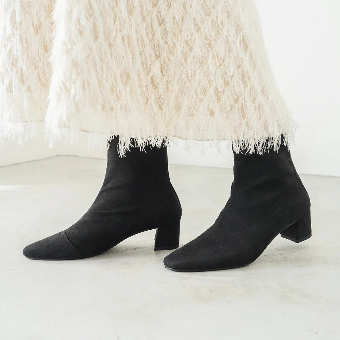 日本製 Launa Lea 4cm 彈性方頭短靴 (587)(黑色/Black S)